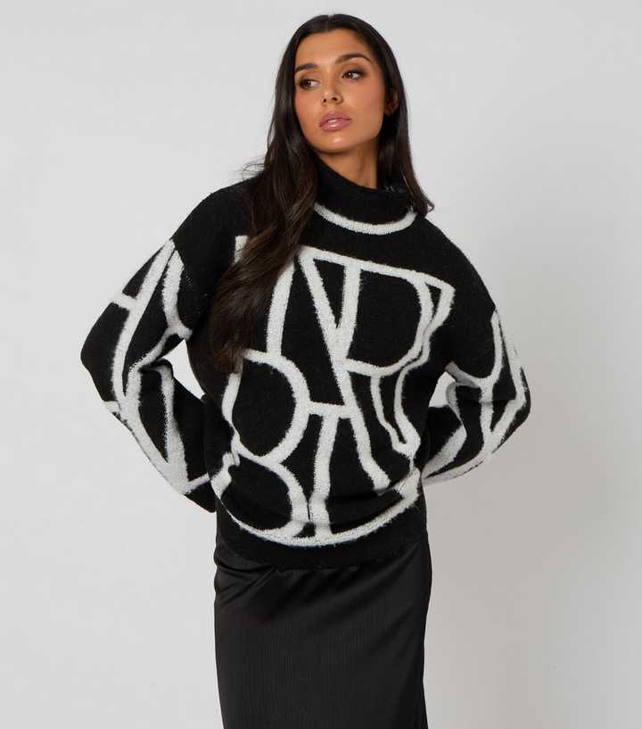 Urban Bliss Black Abstract Slogan Jumper