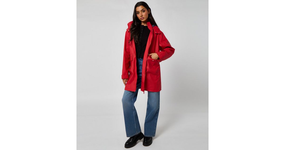 Urban Bliss Bright Red Rubberised Raincoat New Look