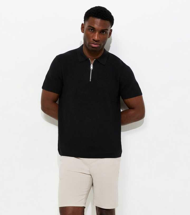 Jack & Jones Black Regular Knit Quarter Zip Polo Shirt