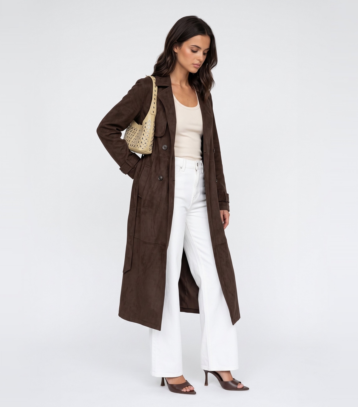 Women's Brown Faux Suede Trench Coat Urban Bliss New Look