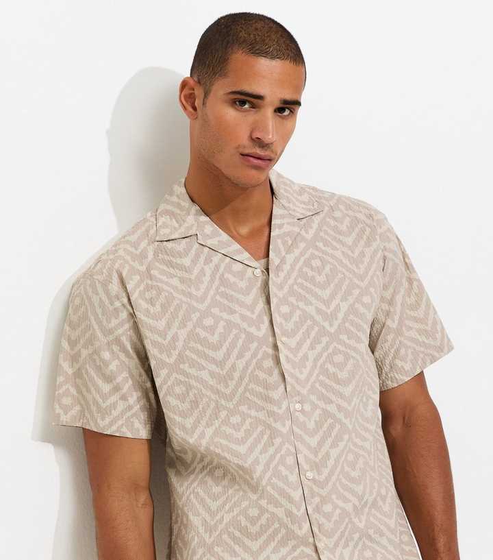 Jack & Jones Stone Cotton Rich Seersucker Resort Short Sleeve Shirt