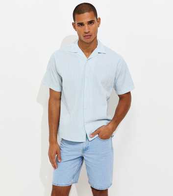 Jack & Jones Light Blue Cotton Rich Seersucker Resort Short Sleeve Shirt