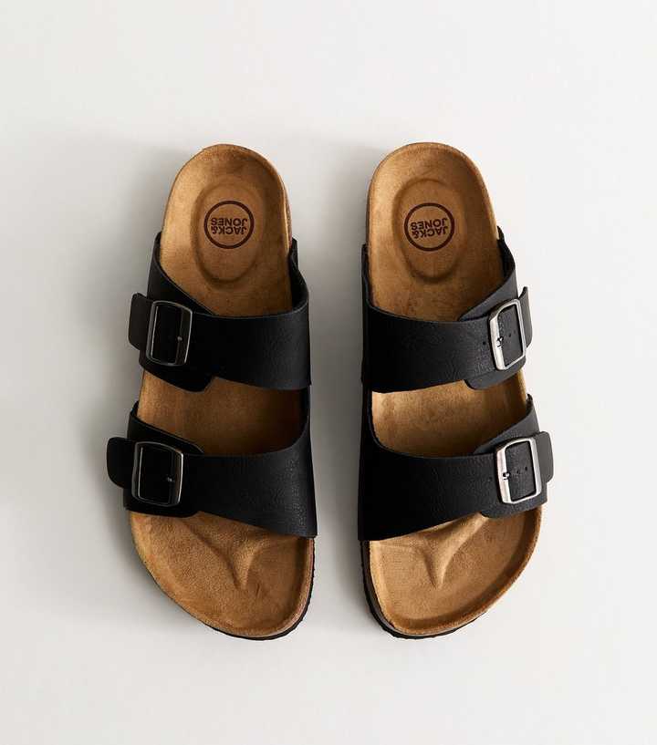 Jack & Jones Dark Grey Faux Leather Double Strap Mule Sandals