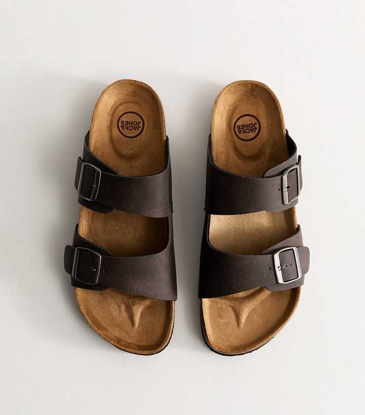 Jack & Jones Dark Brown Faux Leather Double Strap Mule Sandals
