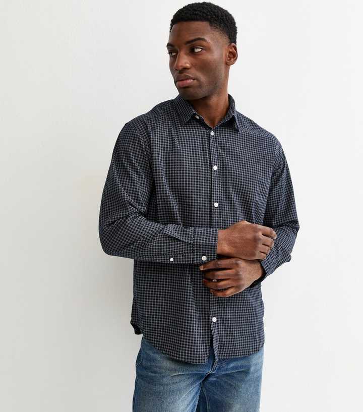 Jack & Jones Navy Checked Seersucker Shirt