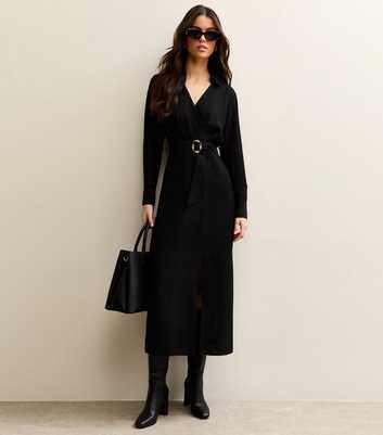 Black Belted Wrap Midi Dress