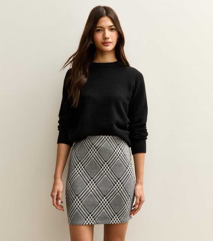 Grey Monochrome Checked Tube Skirt