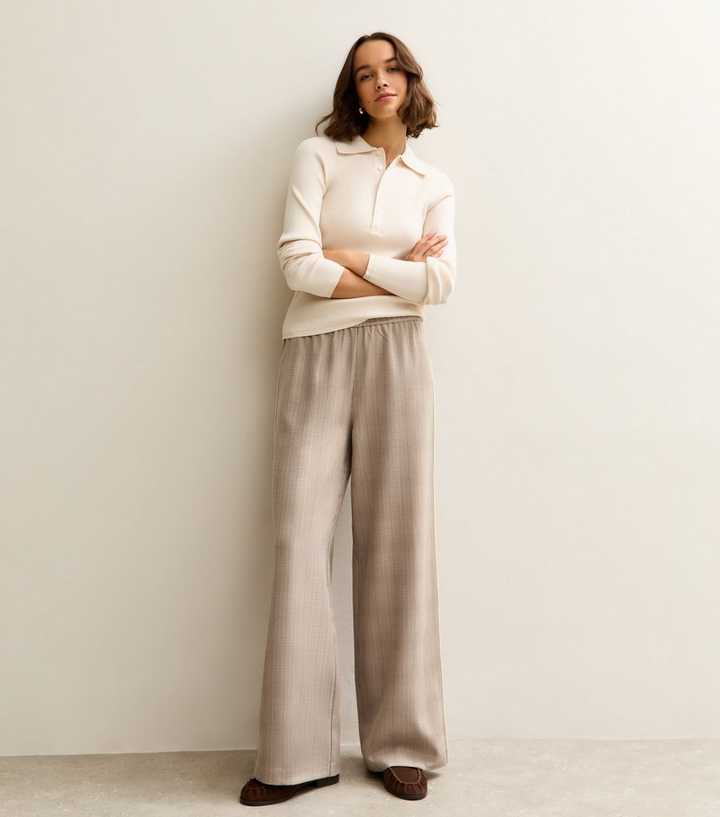 Light Brown Side Stripe Wide Leg Trouser