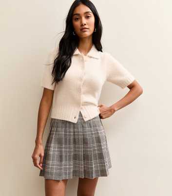 Light Grey Checked Pleated Mini Skirt