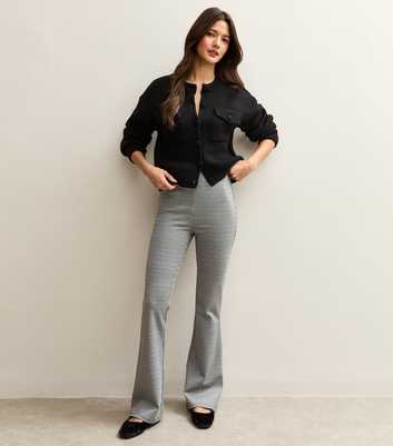 Black Dogtooth Check Flared Trousers