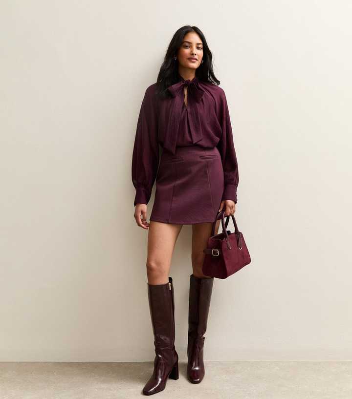 Dark Burgundy A Line Mini Skirt