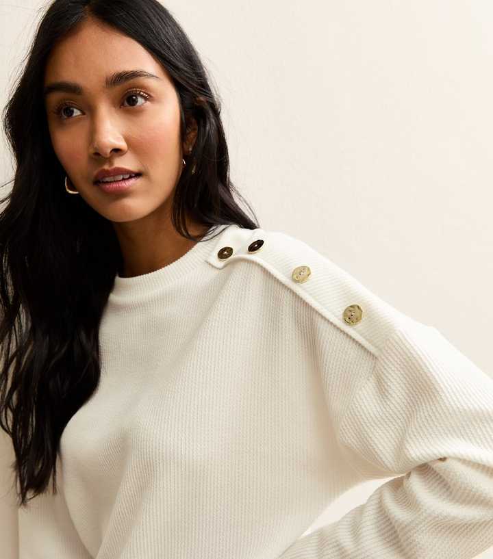 Off White Rib Jersey Long Sleeve Top