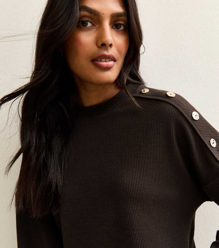 Brown Rib Jersey Long Sleeve Top