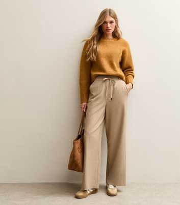 Brown Striped Tie Waist Wide Leg Trousers