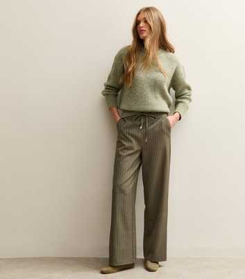 Khaki Stripe Tie Waist Wide Leg Trouser