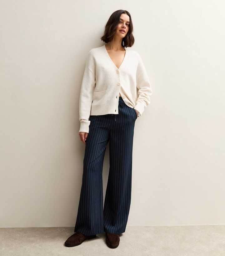 Blue Striped Tie Waist Wide Leg Trousers