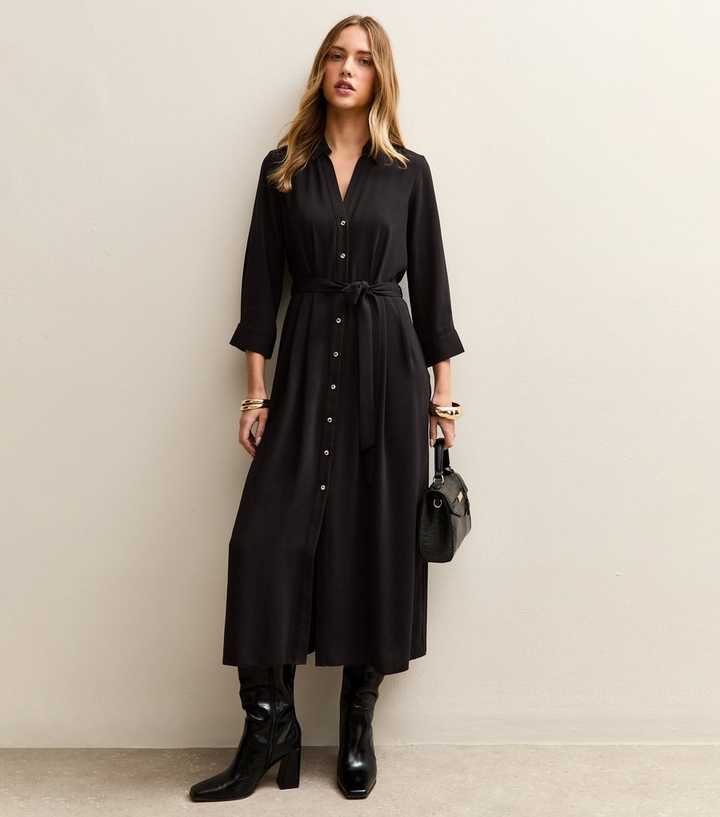 navy suit black dress Black Long-Sleeve Silky Shirt - Black Dot Combo Polka Dot Silky Wrap Shirt main image 1