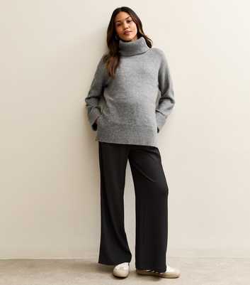 Maternity Black Crinkled Wide Leg Trousers