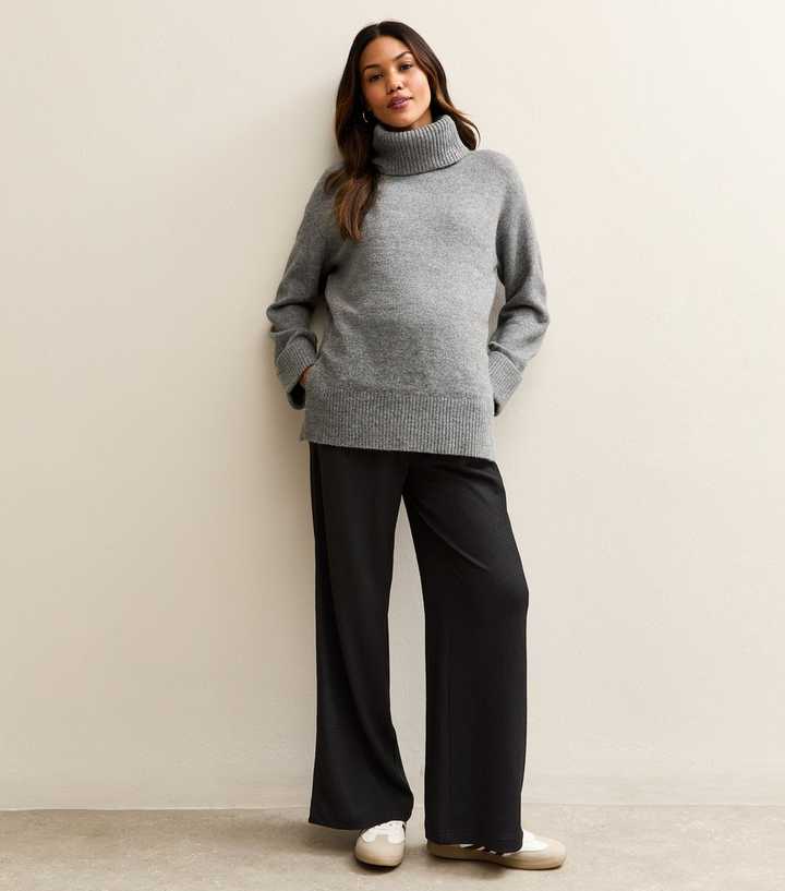 Maternity Black Crinkled Wide Leg Trousers