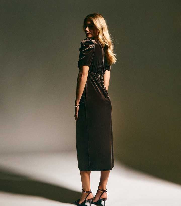 brown velvet midi dress Fay Velvet Dress - Dusty Cocoa Smocked Tier