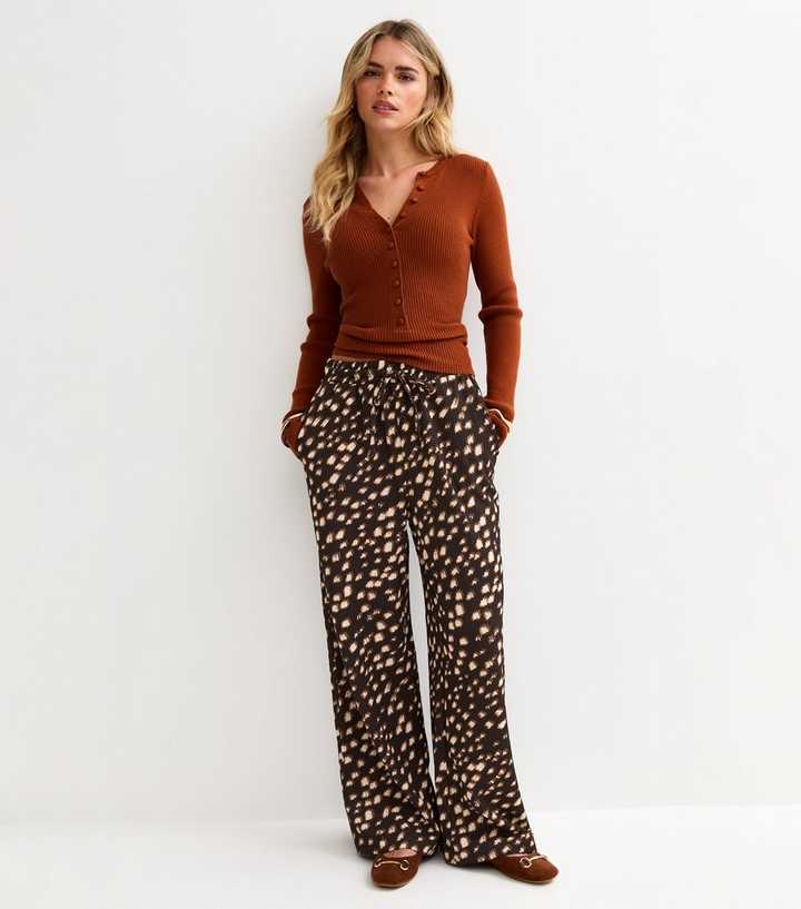 Petite Brown Speckled Wide Leg Trousers