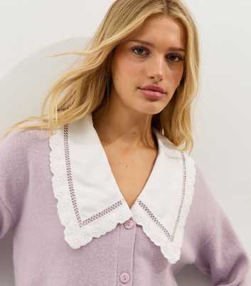 Lilac Embroidered Collar Knit Cardigan