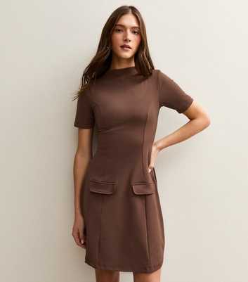 Dark Brown Short Sleeve Mini Dress