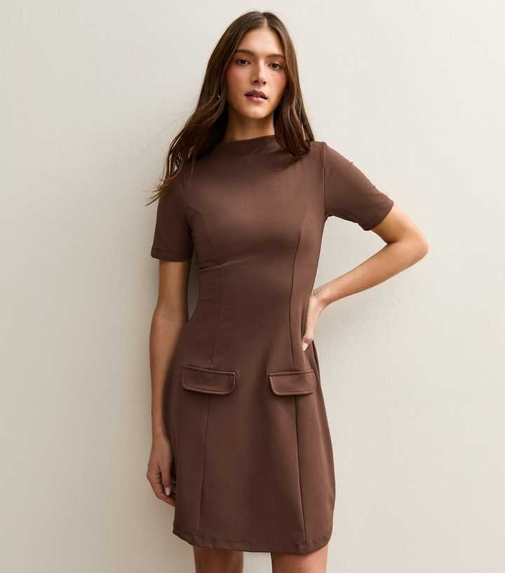 short dark brown dress Eliza Open Back Mini Dress • Shop American Threads Online Boutique Brown / S main image 0