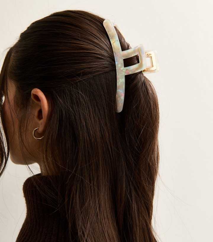 Cream Iridescent Claw Clip