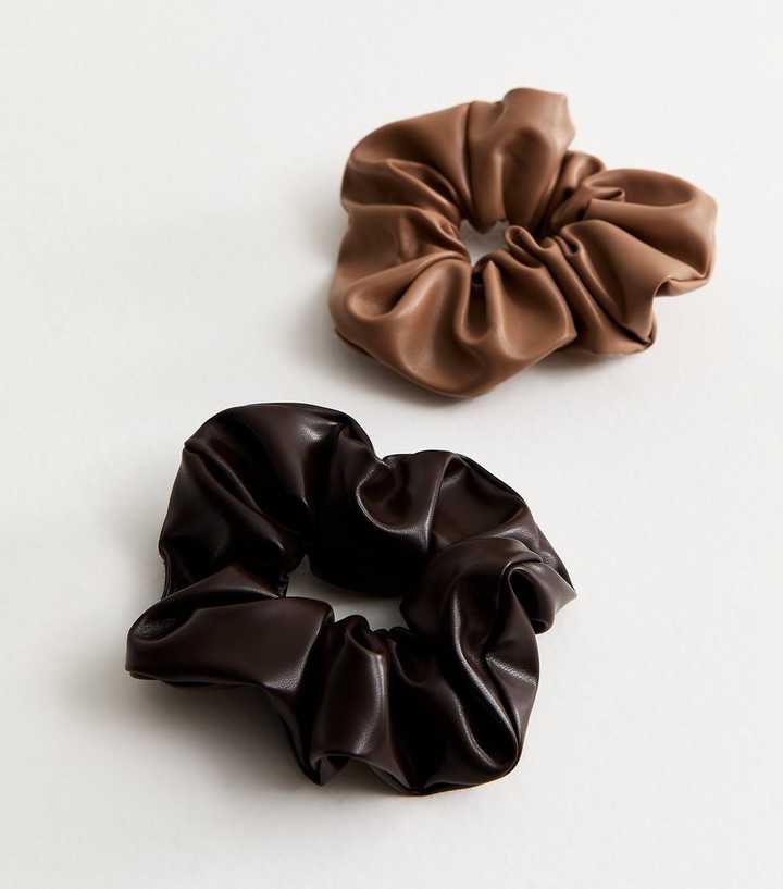 Pack Of 2 Faux Leather Scrunchie