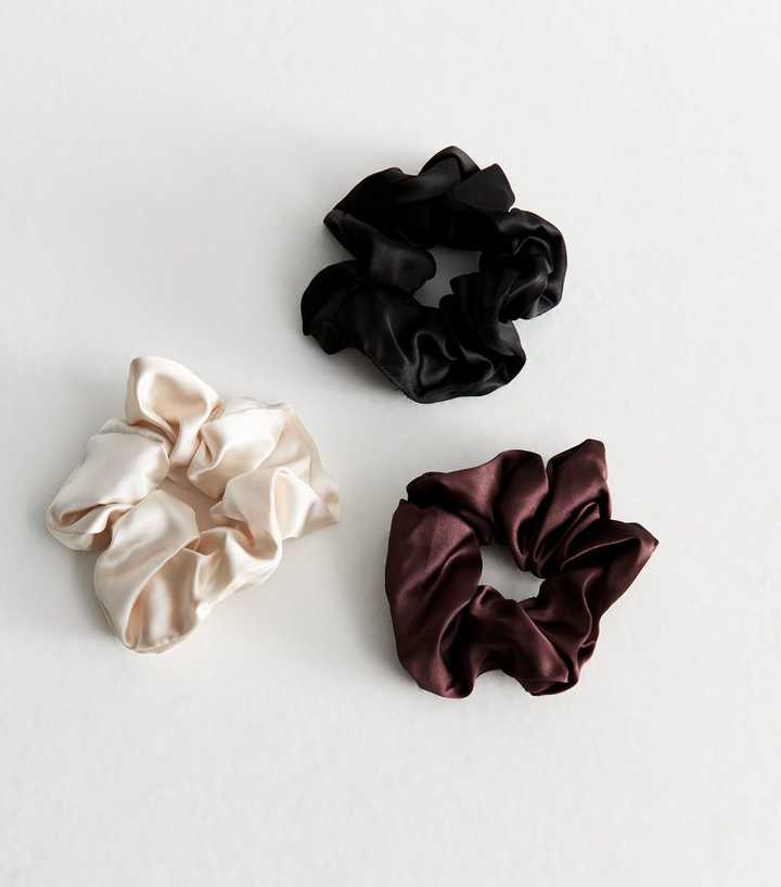 Pack Of 3 Black Satin Scrunchies