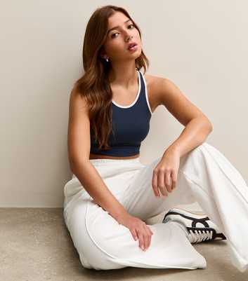 Girls Navy Contrast Trim Crop Top