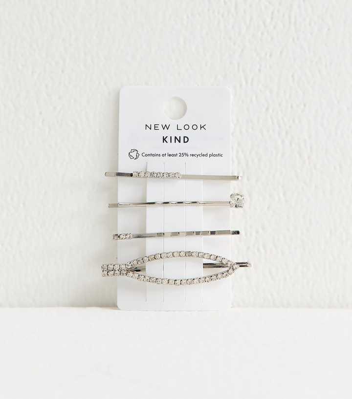 Pack of 4 Silver Tone Mixed Diamante Slides