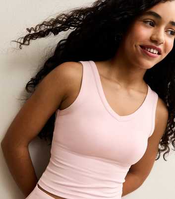 Girls Light Pink Stretchy V Neck Tank Top