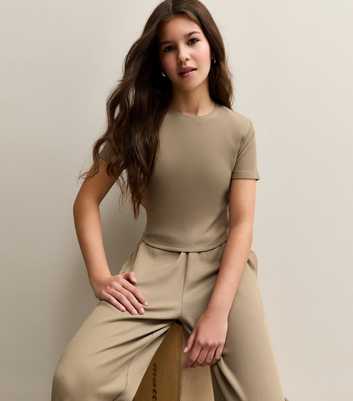 Girls Camel Waffle Texture Top