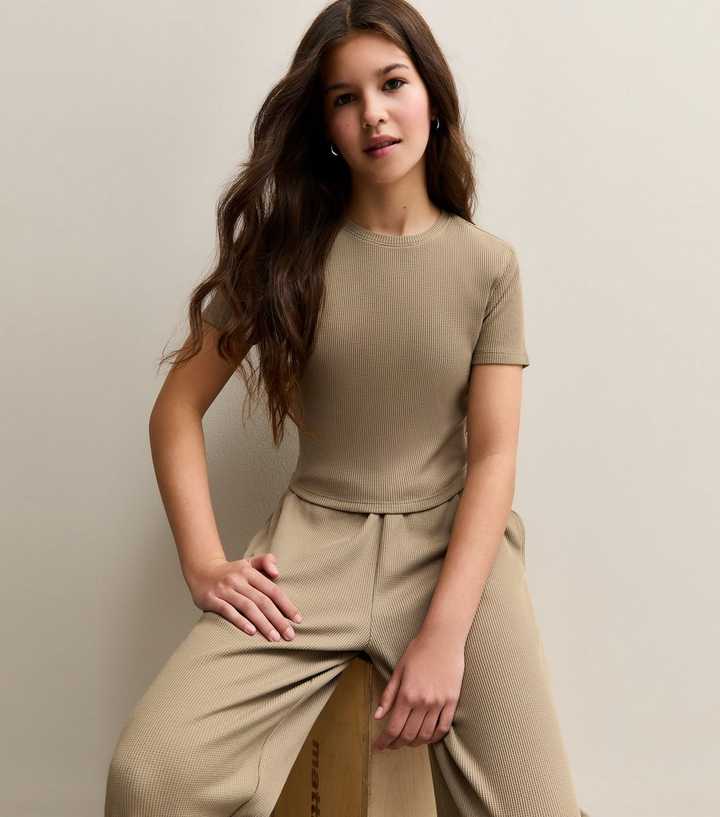 Girls Camel Waffle Texture Top