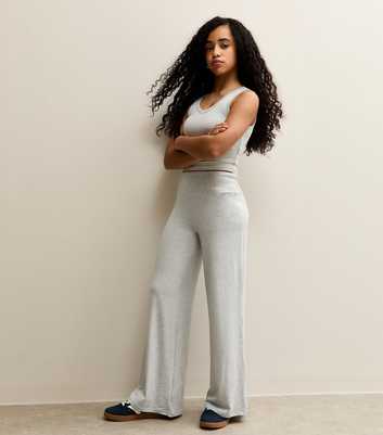 Girls Dark Grey Stretchy Wide Leg Leggings