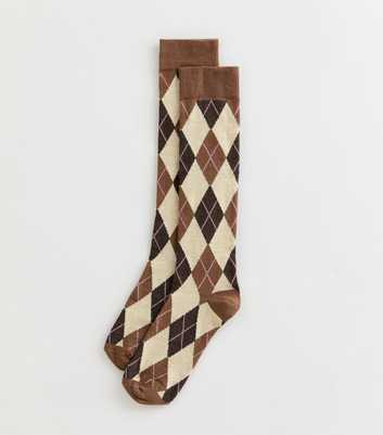 Brown Argyle Knee High Socks
