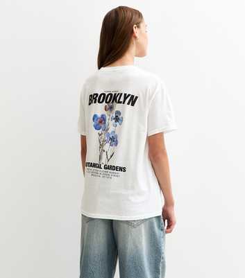 Girls White Longline Brooklyn Flower Print T-Shirt