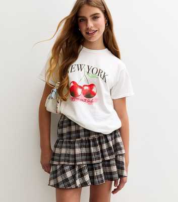 Girls White New York Cherry Print T-Shirt
