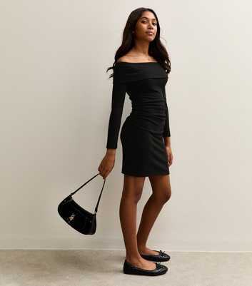 Girls Black Jersey Off The Shoulder Mini Dress