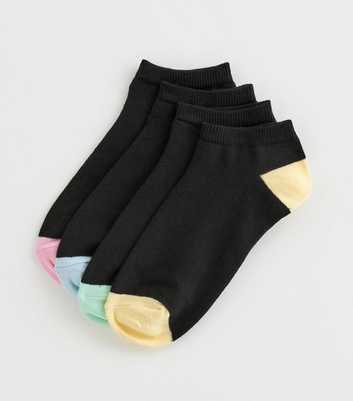 Pack of 4 Black Contrast Toe and Heel Trainer Socks