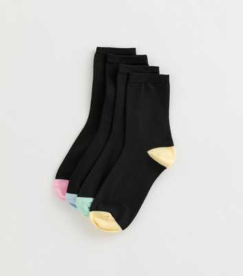 Pack of 4 Black Contrast Toe and Heel Ankle Socks