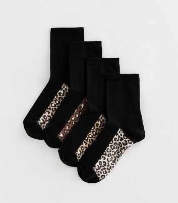 Pack of 4 Black Animal Patterned Sole Ankle Socks