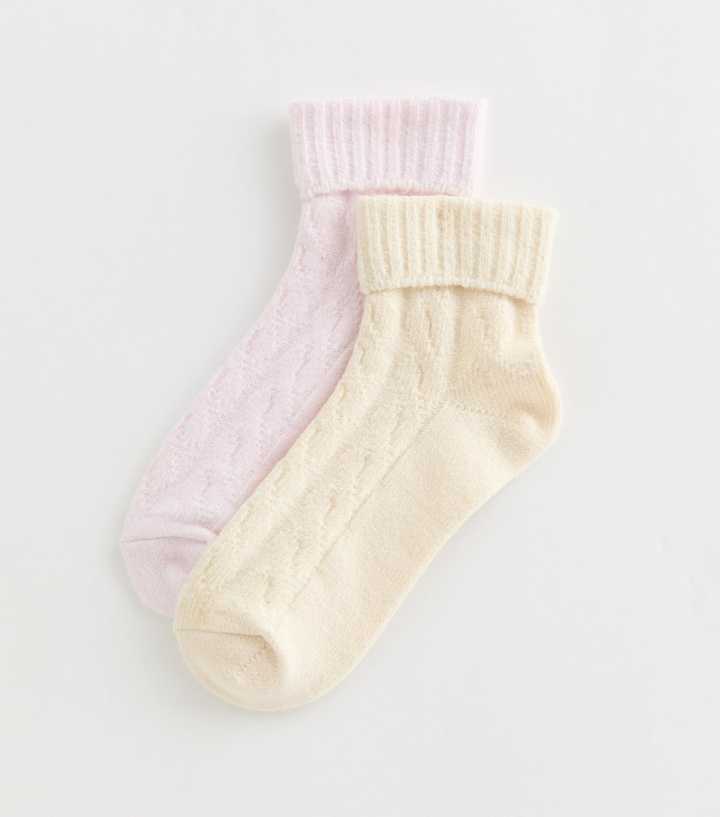 Pink Pack of 2 Cable Knit Lounge Socks