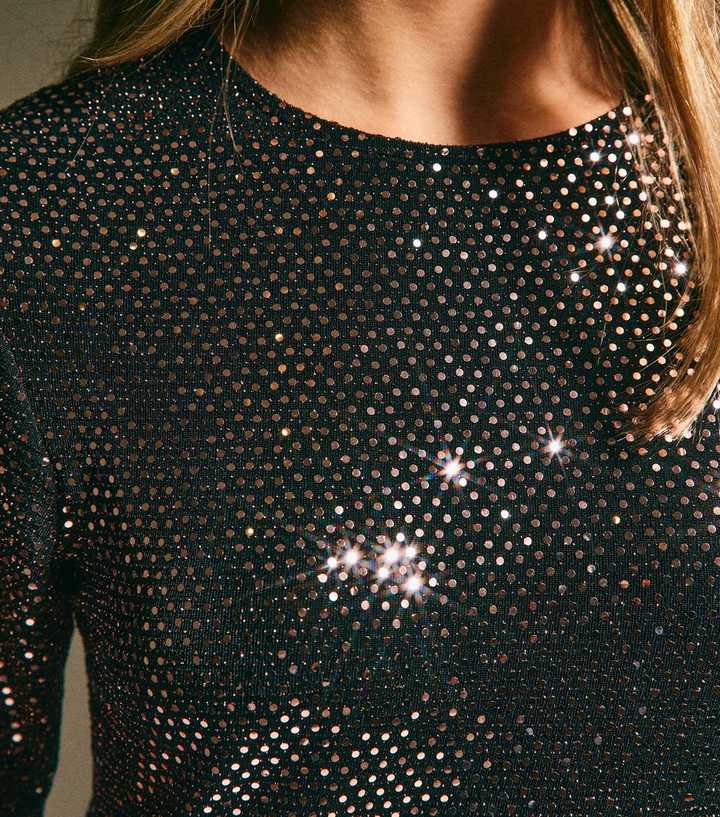 Black Sequinned Mini T-Shirt Dress | New Look