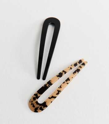 Pack Of 2 Black and Tortoiseshell Print Hair Pins