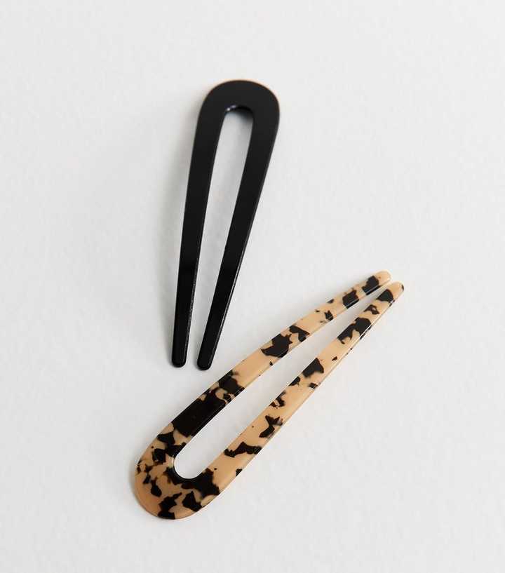 Pack Of 2 Black and Tortoiseshell Print Hair Pins