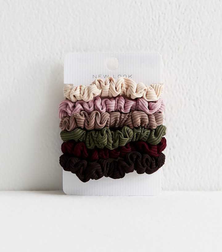 Pack of 6 Multi Colour Ribbed Scrunchies