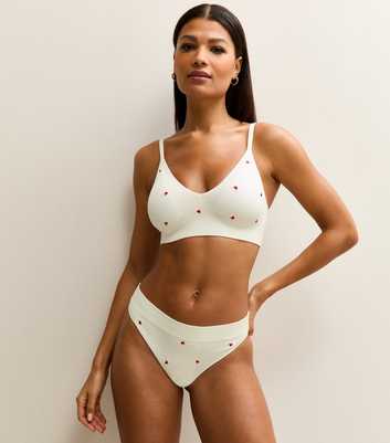 White Heart Rib Seamless Thong
